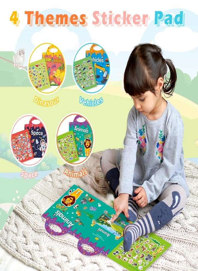 ROATEE Reusable 4-Set Sticker Books for Toddlers 2-4, Toy Stickers Pad Reusable Sticker Books for Toddlers 1-3 Fashion Activity, Birthday Gift Toy for Girl Boy(Animals, Dinosaurs, Space, Vehicles) - Image 2